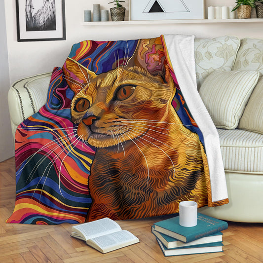 Abyssinian cat Blanket, Trippy Psychedelics Abyssinian cat Fleece Blanket, Abyssinian cat Throw Blanket, Abyssinian cat Gifts