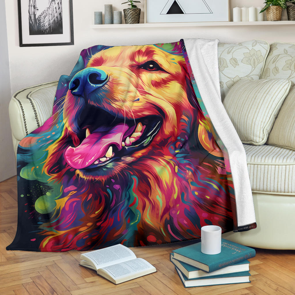 Trippy Psychedelics Golden Retriever Blanket, Golden Retriever Throw Blanket, Golden Retriever Fleece Blanket, Golden Retriever Gifts