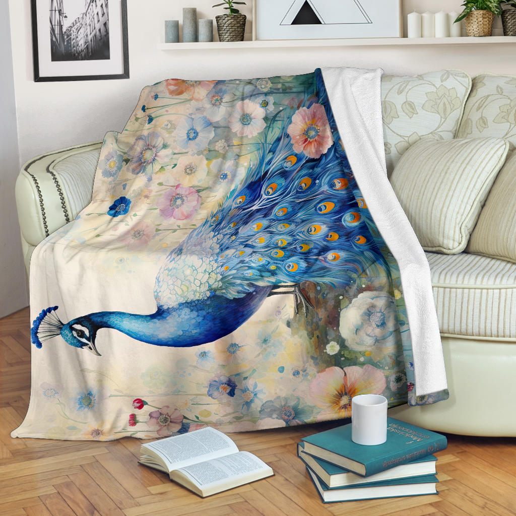 Peacock With Blue Feathers Blanket