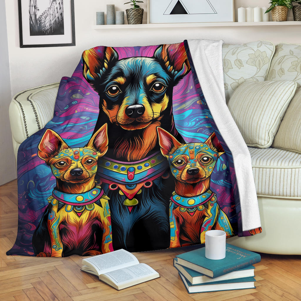 Miniature Pinscher Blanket, Trippy Psychedelics Miniature Pinscher Fleece Blanket, Miniature Pinscher Throw Blanket, Miniature Pinscher Gifts