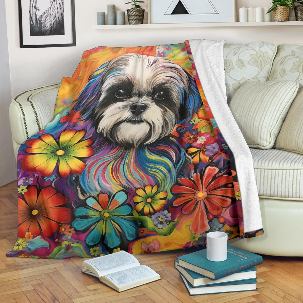 Shih Tzu Blanket, Shih Tzu Trippy Psychedelics Blanket, Shih Tzu Gifts, Shih Tzu Throw Blanket