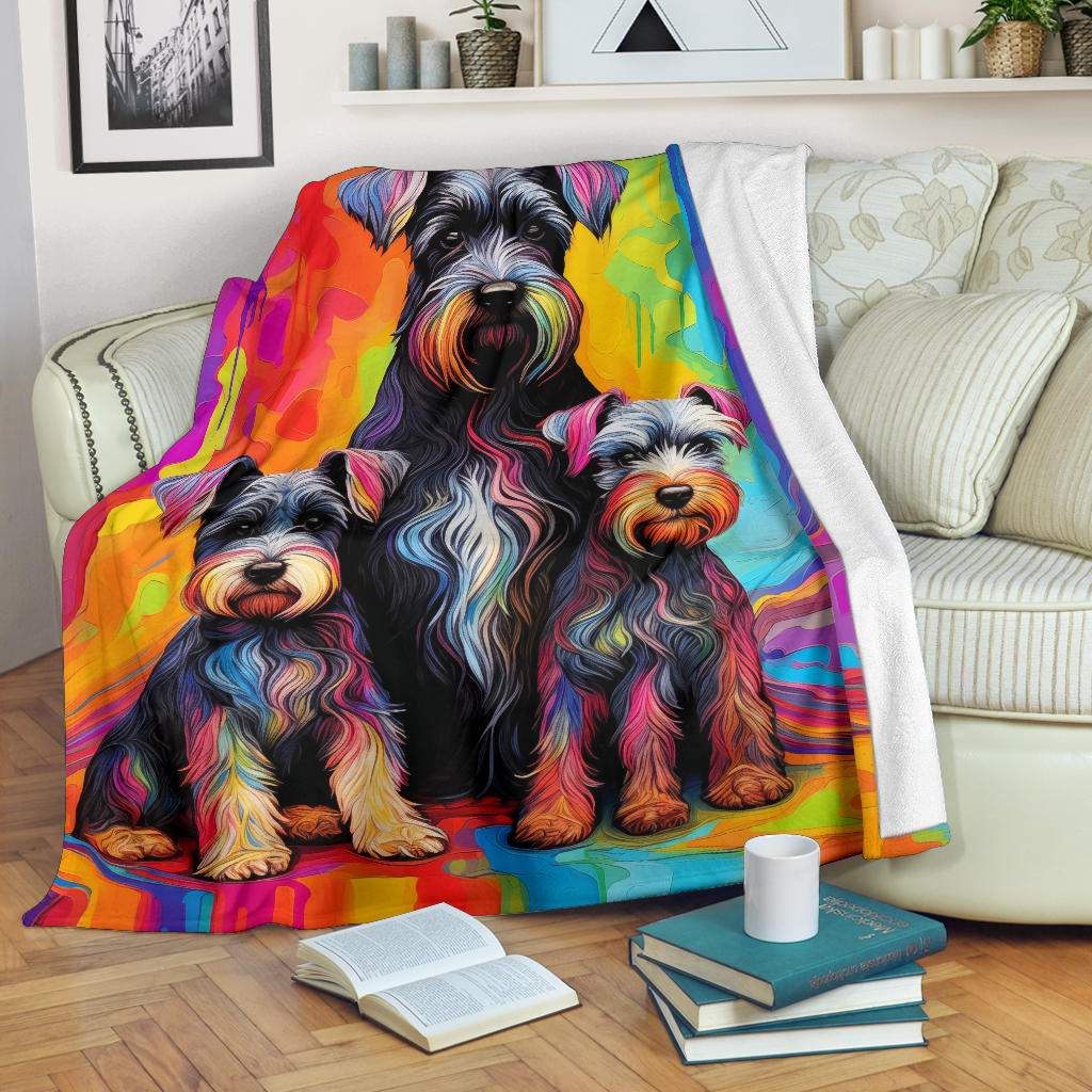 Miniature Schnauzer Blanket, Trippy Psychedelics Miniature Schnauzer Fleece Blanket, Miniature Schnauzer Throw Blanket, Miniature Schnauzer Gifts