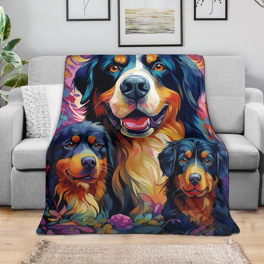 Bernese Mountain Blanket, Trippy Psychedelics Bernese Mountain Fleece Blanket, Bernese Mountain Throw Blanket, Bernese Mountain Gifts