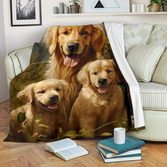 Golden Retriever Family Blanket, Golden Retriever Gifts, Golden Retriever Fleece Blanket