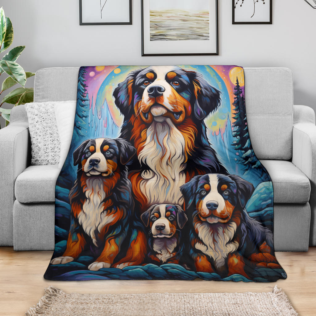 Bernese Mountain Blanket, Trippy Psychedelics Bernese Mountain Fleece Blanket, Bernese Mountain Throw Blanket, Bernese Mountain Gifts