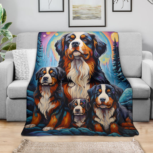 Bernese Mountain Blanket, Trippy Psychedelics Bernese Mountain Fleece Blanket, Bernese Mountain Throw Blanket, Bernese Mountain Gifts