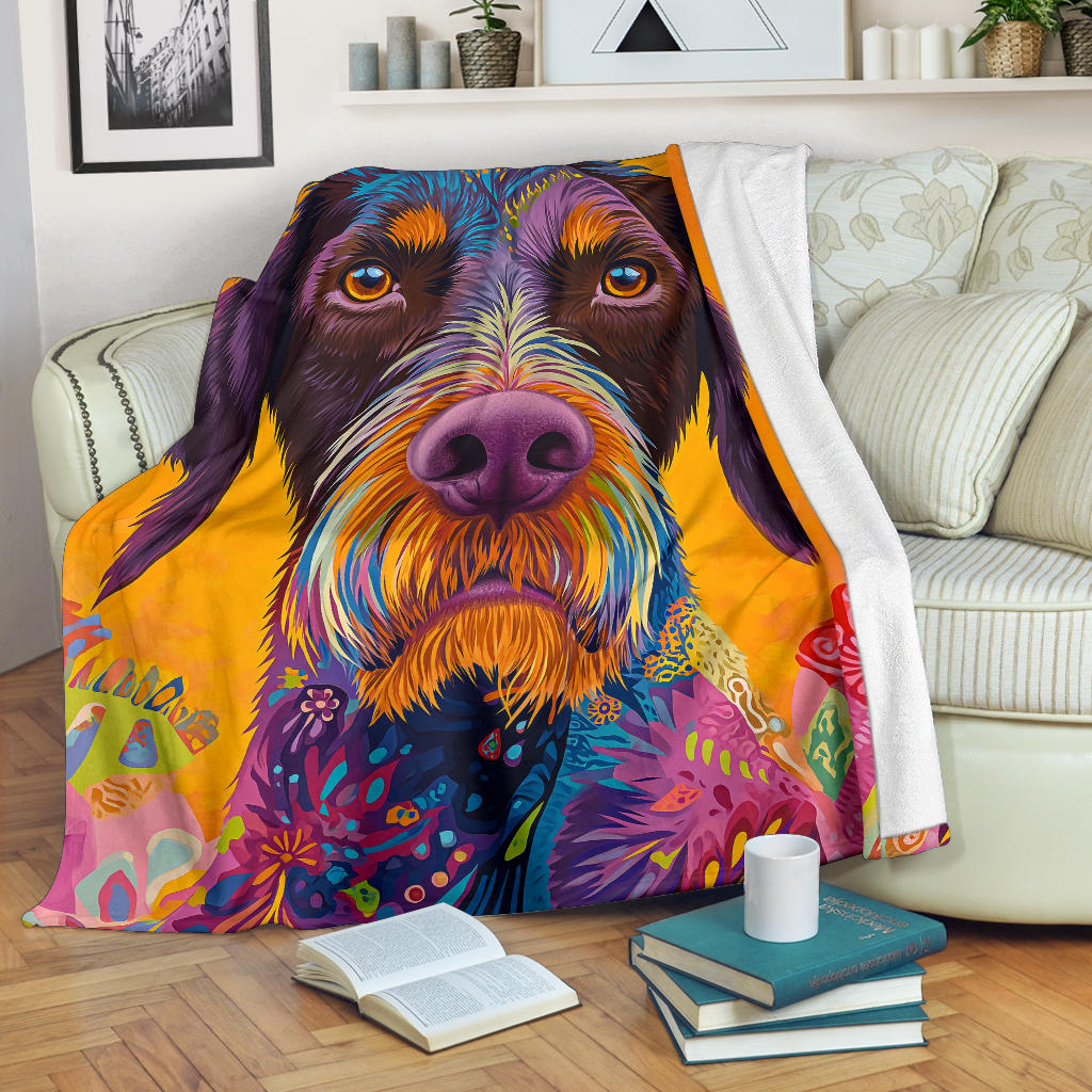 German Wirehaired Pointer Blanket, Trippy Psychedelics German Wirehaired Pointer Fleece Blanket, German Wirehaired Pointer Throw Blanket, German Wirehaired Pointer Gifts