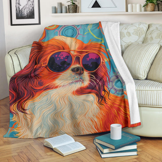 Japanese Chin Blanket, Trippy Psychedelics Japanese Chin Fleece Blanket, Japanese Chin Throw Blanket, Japanese Chin Gifts