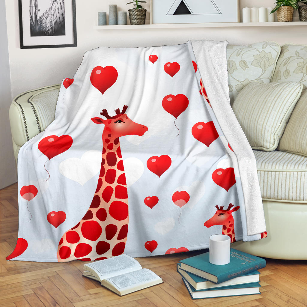 Giraffe Hearts Blanket, Giraffe Throw Blanket, Giraffe Fleece Blanket