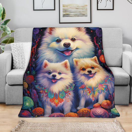 American Eskimo Blanket, Trippy Psychedelics American Eskimo Fleece Blanket, American Eskimo Throw Blanket, American Eskimo Gifts