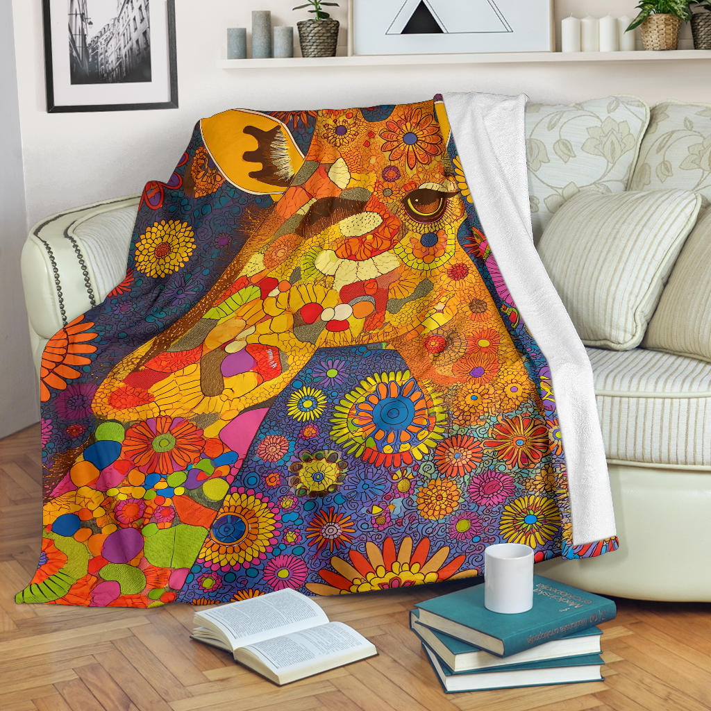 Giraffe Blanket, Trippy Psychedelics Giraffe Fleece Blanket, Giraffe Throw Blanket, Giraffe Gifts