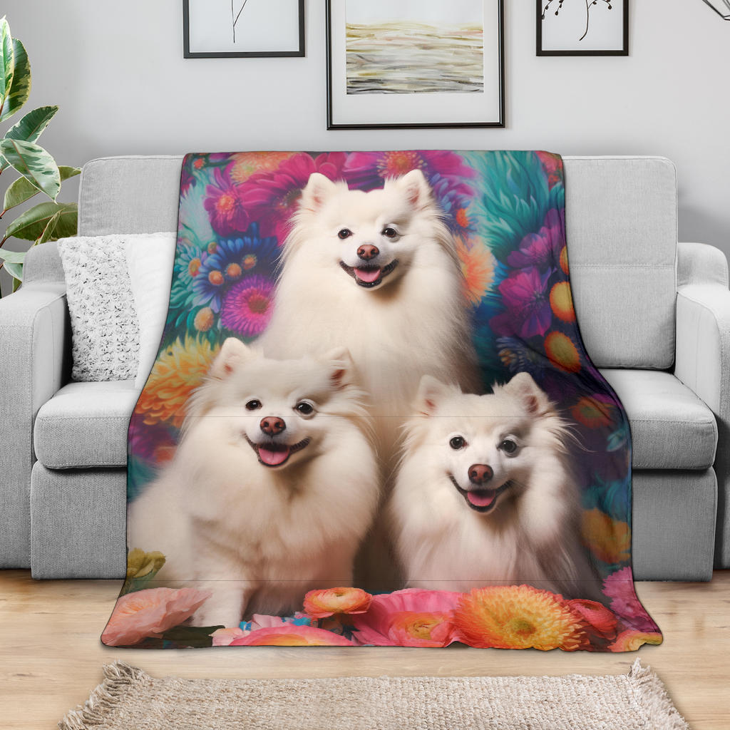 American Eskimo Blanket, Trippy Psychedelics American Eskimo Fleece Blanket, American Eskimo Throw Blanket, American Eskimo Gifts