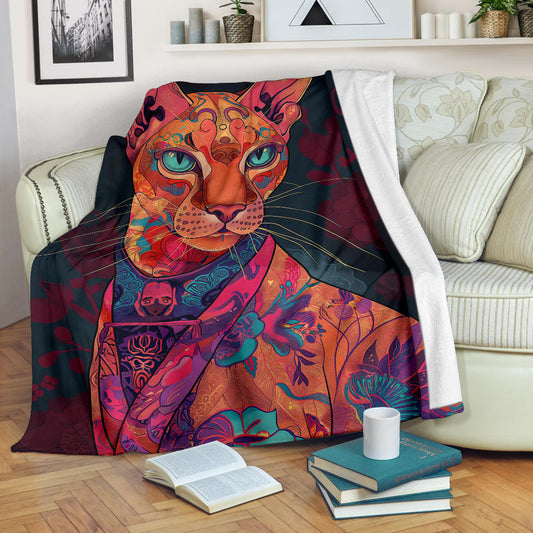 Oriental Cat Blanket, Trippy Psychedelics Oriental Cat Fleece Blanket, Oriental Cat Throw Blanket, Oriental Cat Gifts