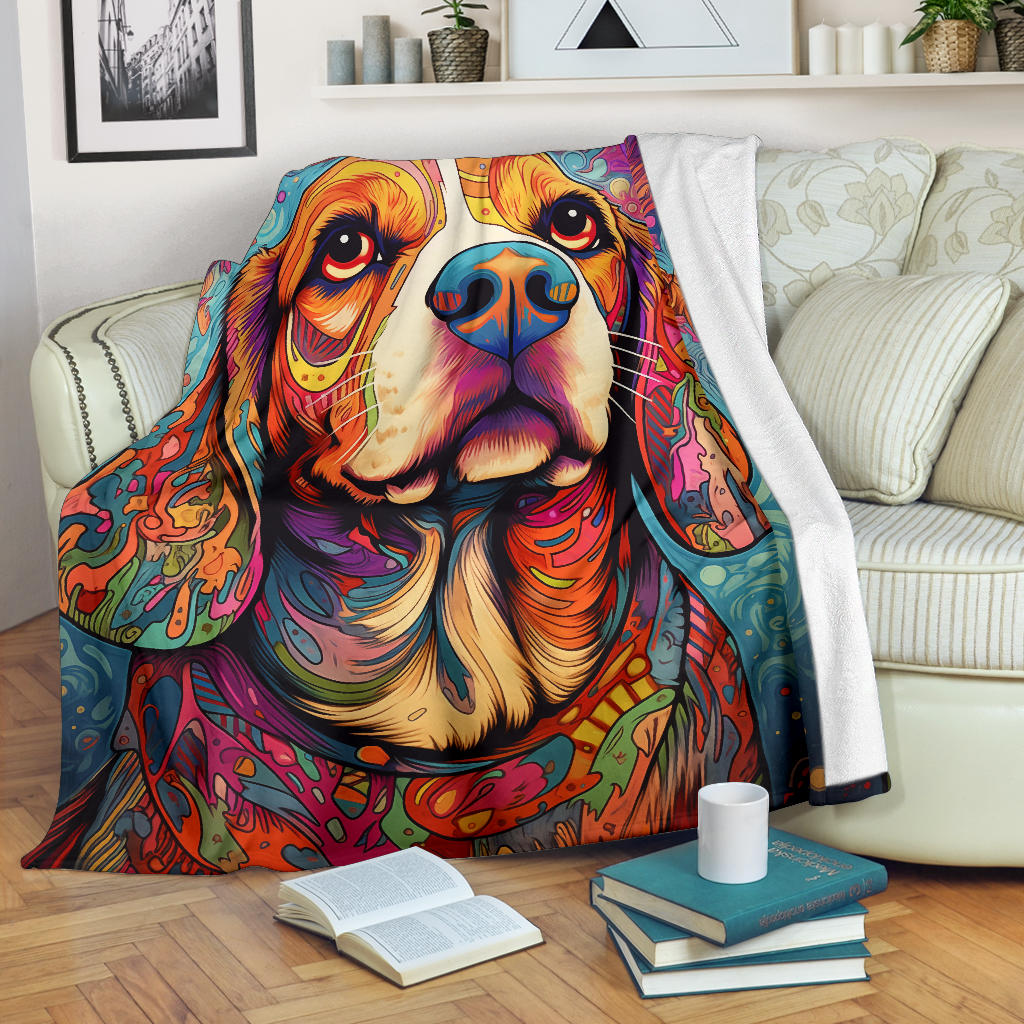 Trippy Psychedelics Beagle Dog, Beagle Dog Fleece Blanket, Beagle Dog Throw Blanket, Beagle Gifts