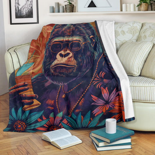 Gorilla Blanket, Trippy Psychedelics Gorilla Fleece Blanket, Gorilla Throw Blanket, Gorilla Gifts