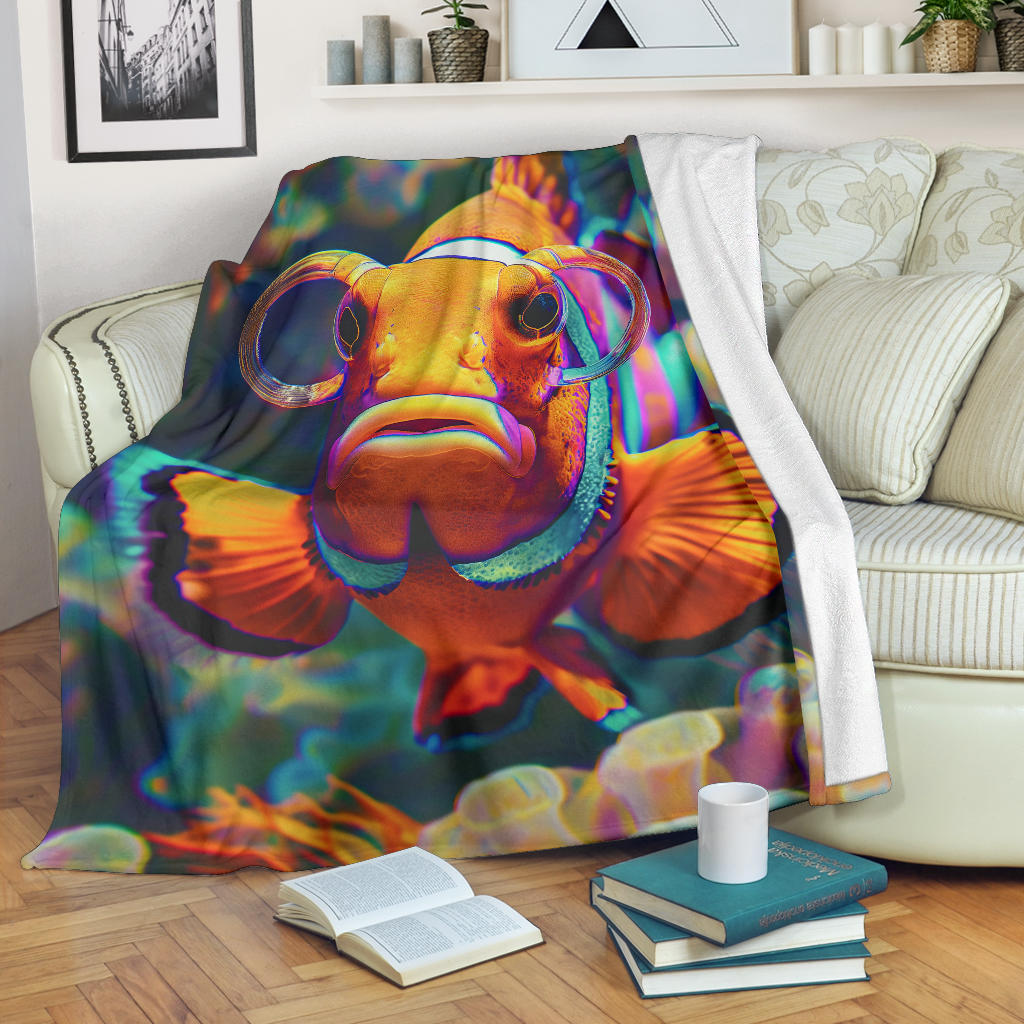 Clownfish Blanket, Trippy Psychedelics Clownfish Fleece Blanket, Clownfish Throw Blanket, Clownfish Gifts