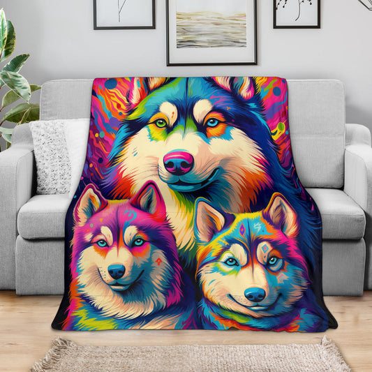 Alaskan Malamute Blanket, Trippy Psychedelics Alaskan Malamute Fleece Blanket, Alaskan Malamute Throw Blanket, Alaskan Malamute Gifts