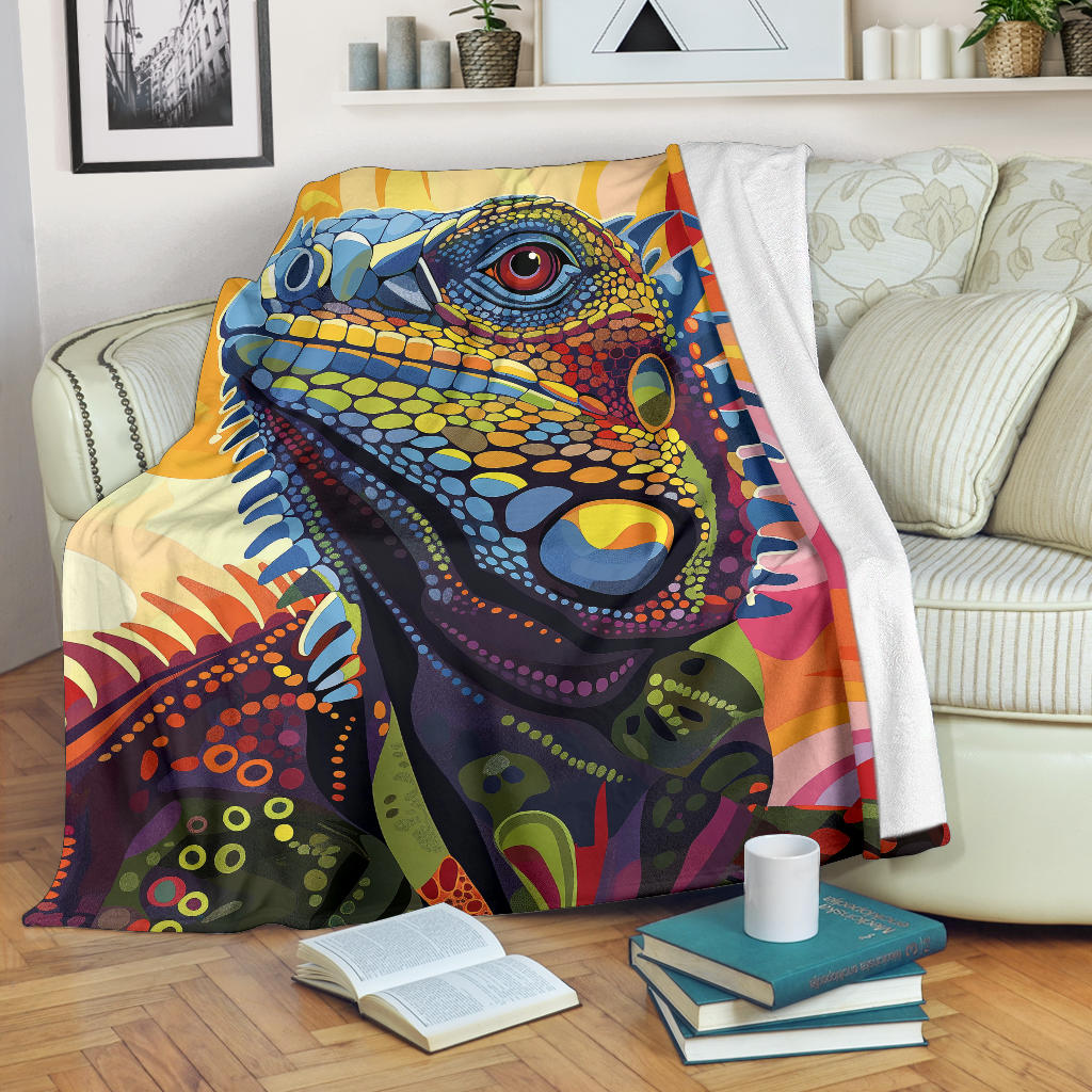 Iguana Blanket, Trippy Psychedelics Iguana Fleece Blanket, Iguana Throw Blanket, Iguana Gifts