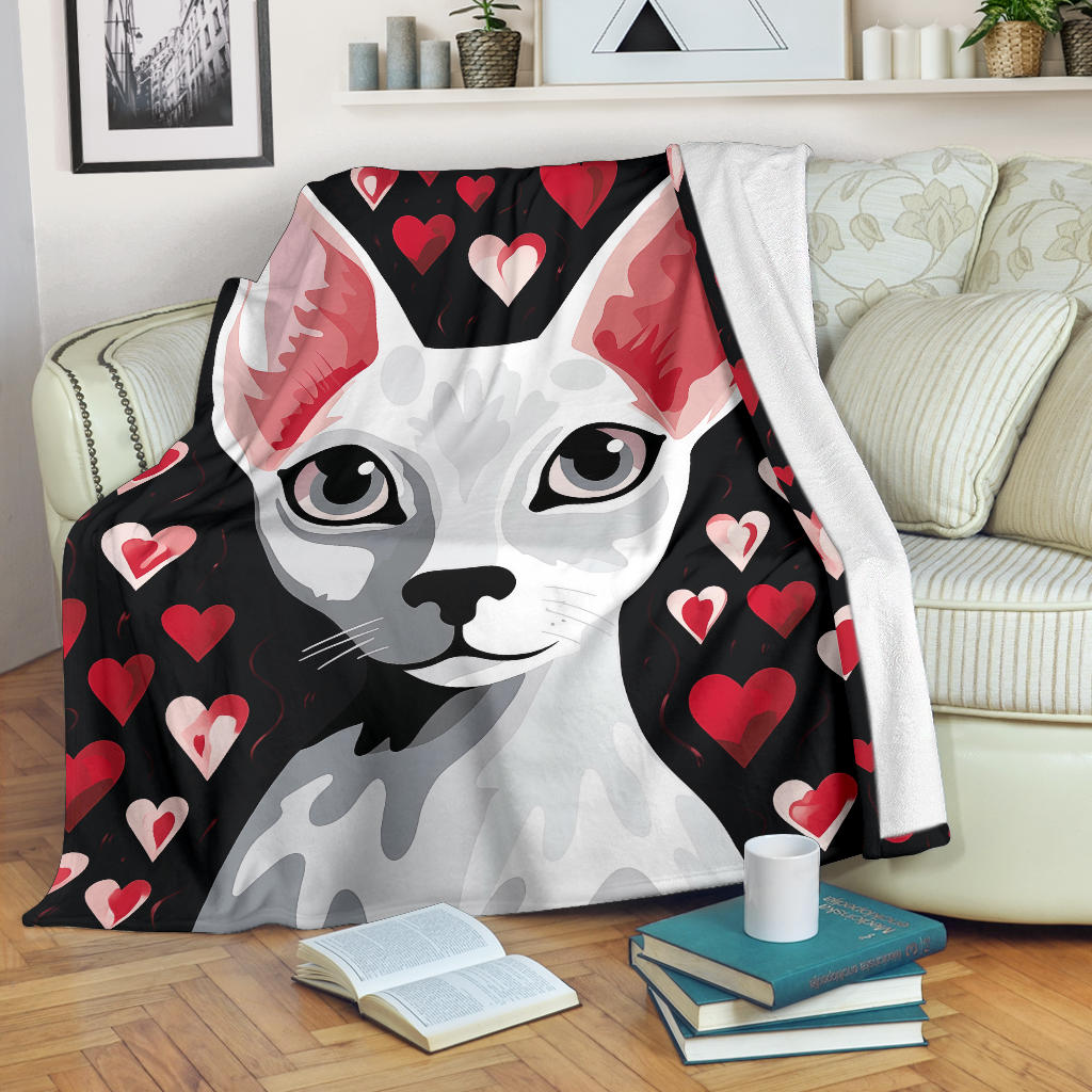 Sphynx Cat Hearts Blanket, Hairless Cat Blanket