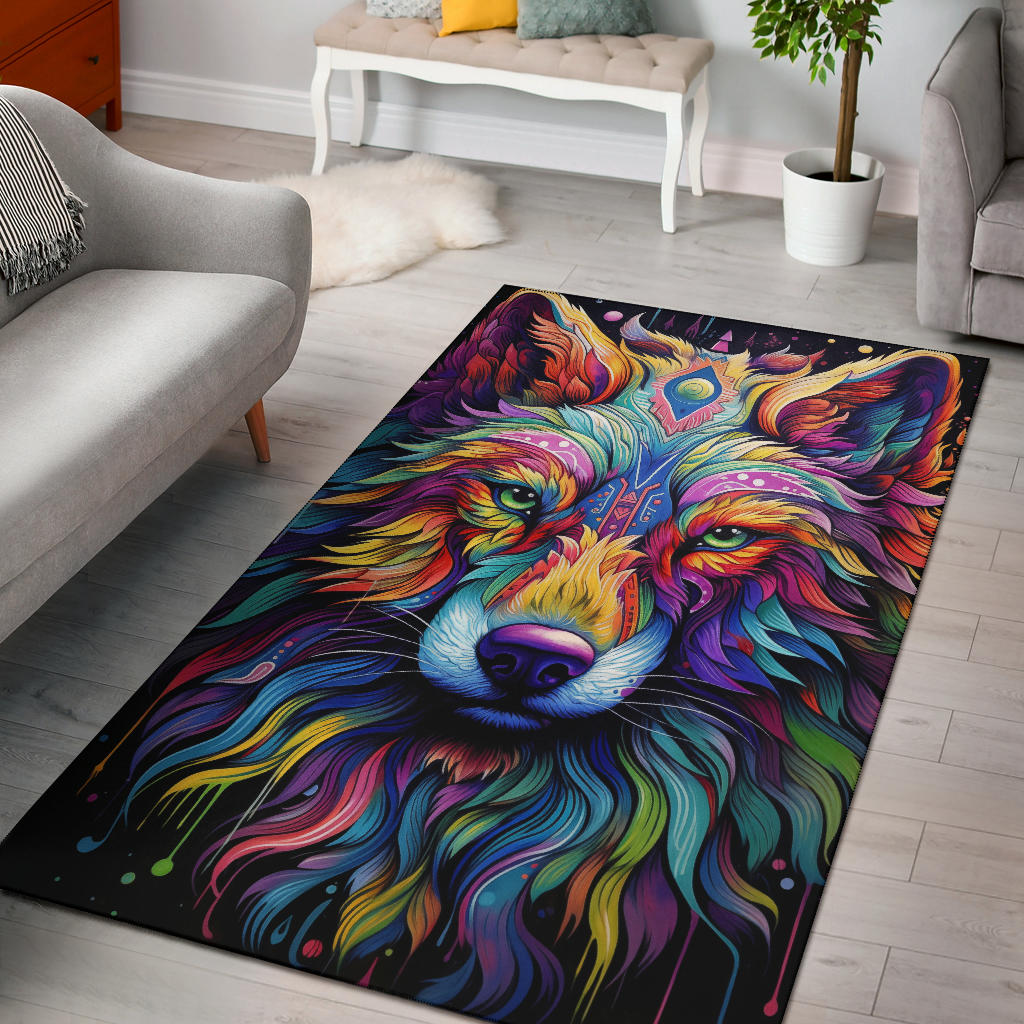 Wolf rug, Wolf Trippy Rug, Wolf Gifts, Wolf Decor