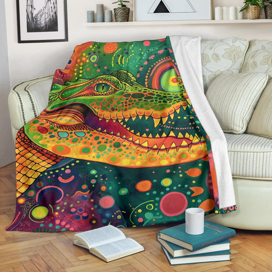 Crocodile Blanket, Trippy Psychedelics Crocodile Fleece Blanket, Crocodile Throw Blanket, Crocodile Gifts