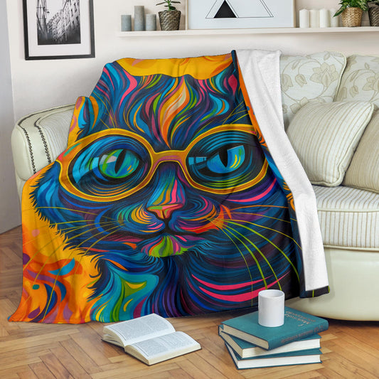 Manx cat Blanket, Trippy Psychedelics Manx cat Fleece Blanket, Manx cat Throw Blanket, Manx cat Gifts