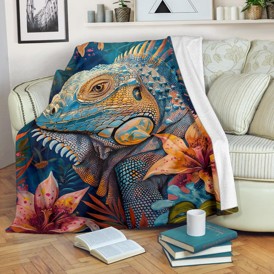 Iguana Blanket, Trippy Psychedelics Iguana Fleece Blanket, Iguana Throw Blanket, Iguana Gifts