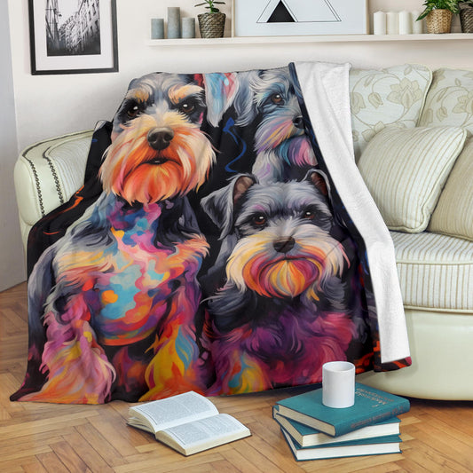 Miniature Schnauzer Blanket, Trippy Psychedelics Miniature Schnauzer Fleece Blanket, Miniature Schnauzer Throw Blanket, Miniature Schnauzer Gifts