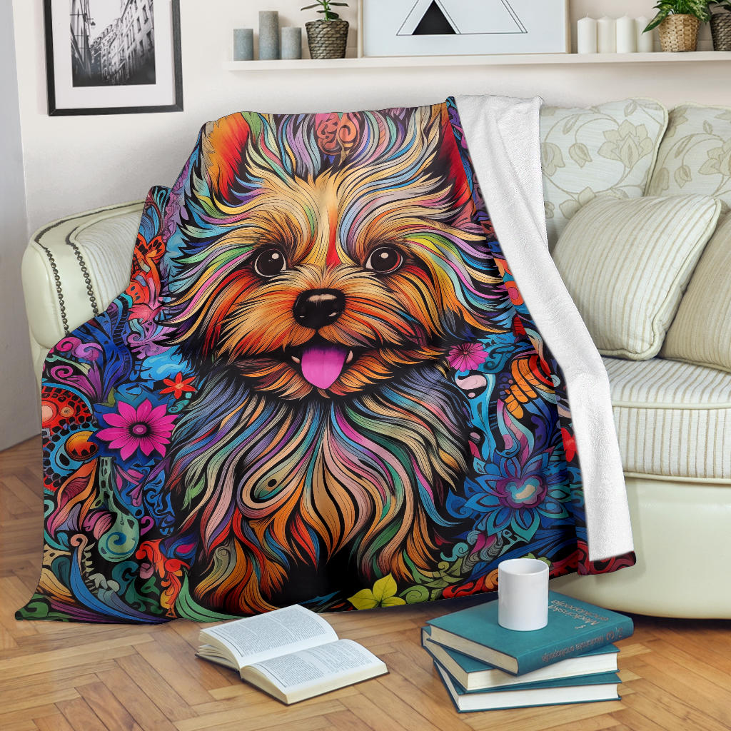 Trippy Psychedelics Yorkshire Terrier Blanket, Yorkshire Terrier Throw Blanket, Yorkshire Terrier Fleece Blanket, Yorkshire Terrier Gifts