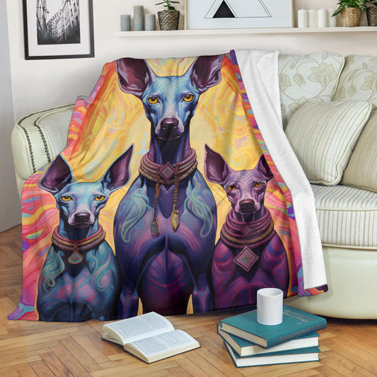 Xoloitzcuintli Blanket, Trippy Psychedelics Xoloitzcuintli Fleece Blanket, Xoloitzcuintli Throw Blanket, Xoloitzcuintli Gifts