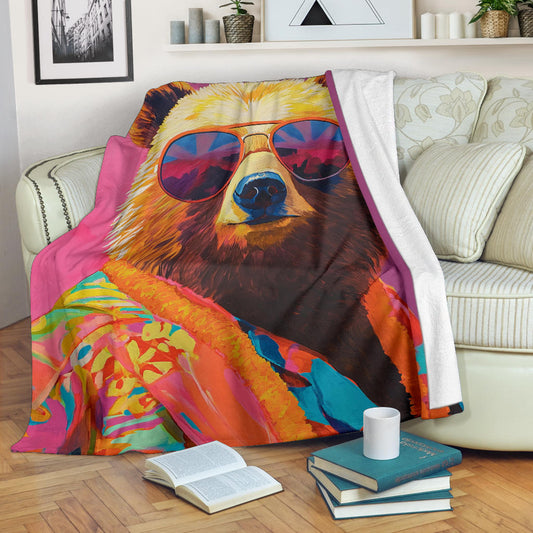 Bear Blanket, Trippy Psychedelics Bear Fleece Blanket, Bear Throw Blanket, Bear Gifts