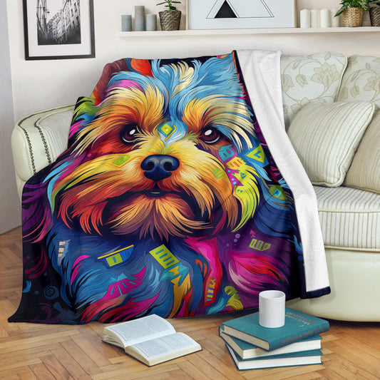 Trippy Psychedelics Yorkshire Terrier Blanket, Yorkshire Terrier Throw Blanket, Yorkshire Terrier Fleece Blanket, Yorkshire Terrier Gifts