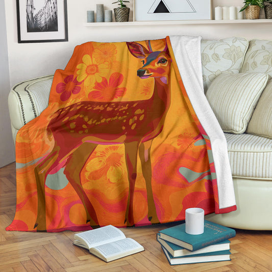 Deer Blanket, Trippy Psychedelics Deer Fleece Blanket, Deer Throw Blanket, Deer Gifts