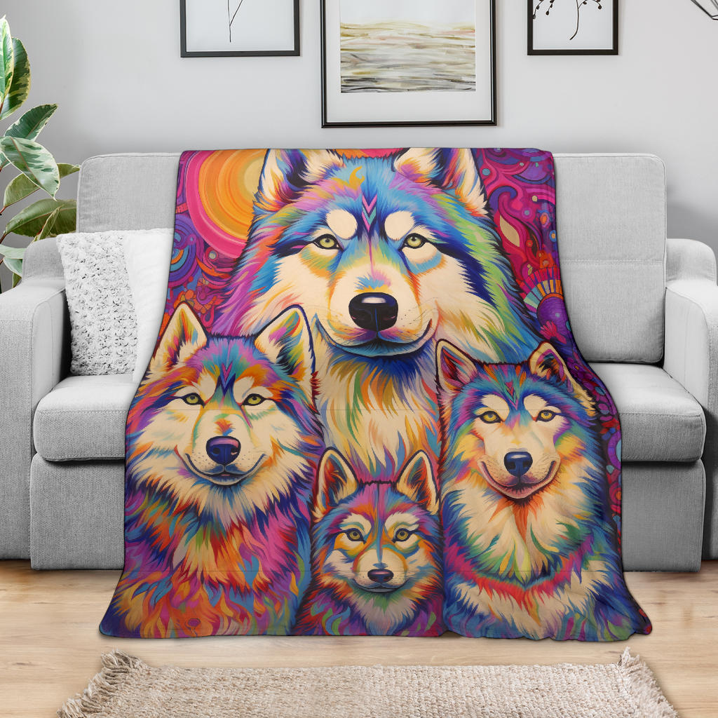 Alaskan Malamute Blanket, Trippy Psychedelics Alaskan Malamute Fleece Blanket, Alaskan Malamute Throw Blanket, Alaskan Malamute Gifts