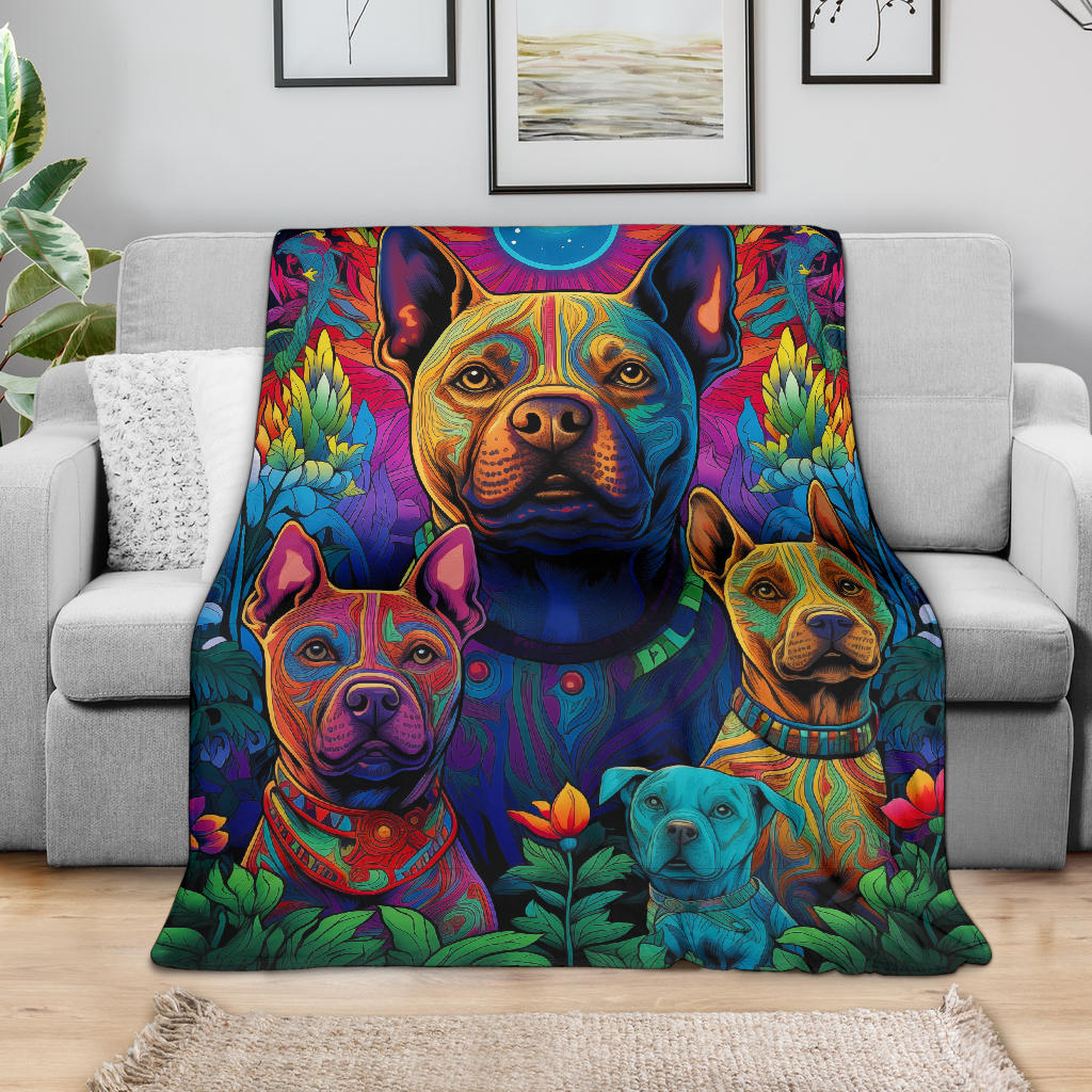 American Staffordshire Terrier Blanket, Trippy Psychedelics American Staffordshire Terrier Fleece Blanket, American Staffordshire Terrier Throw Blanket, American Staffordshire Terrier Gifts