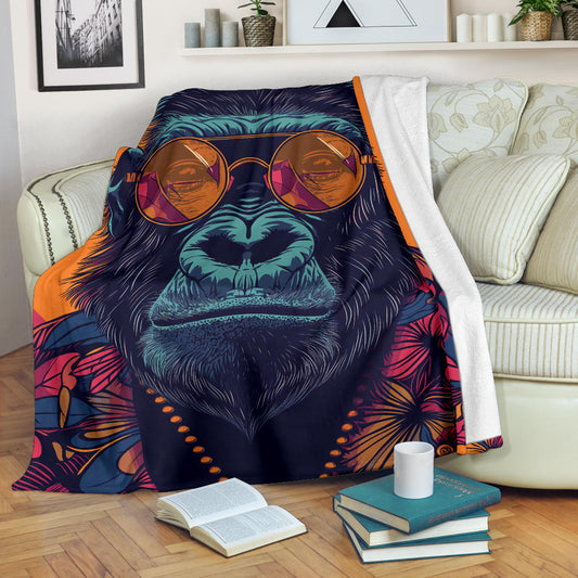 Gorilla Blanket, Trippy Psychedelics Gorilla Fleece Blanket, Gorilla Throw Blanket, Gorilla Gifts