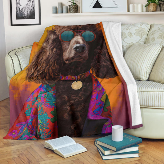 Irish Water Spaniel Blanket, Trippy Psychedelics Irish Water Spaniel Fleece Blanket, Irish Water Spaniel Throw Blanket, Irish Water Spaniel Gifts