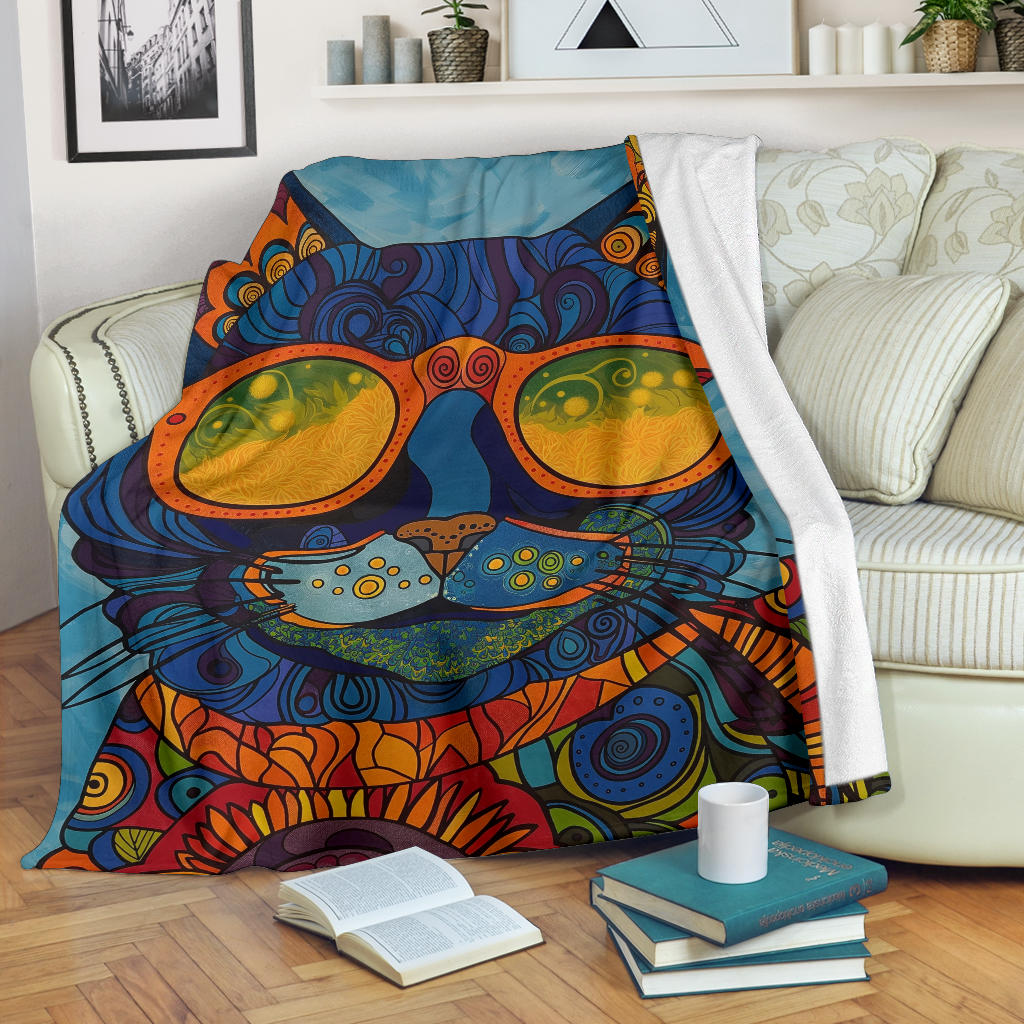 Manx cat Blanket, Trippy Psychedelics Manx cat Fleece Blanket, Manx cat Throw Blanket, Manx cat Gifts