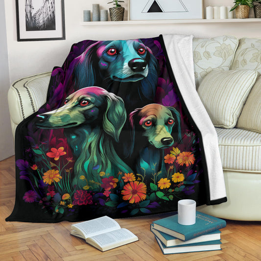 Saluki Blanket, Trippy Psychedelics Saluki Fleece Blanket, Saluki Throw Blanket, Saluki Gifts