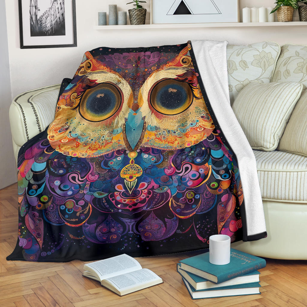 Owl Blanket, Trippy Psychedelics Owl Fleece Blanket, Owl Throw Blanket, Owl Gifts