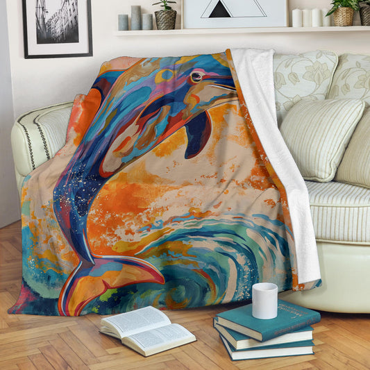 Dolphin Blanket, Trippy Psychedelics Dolphin Fleece Blanket, Dolphin Throw Blanket, Dolphin Gifts