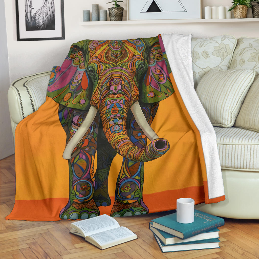 Elephant Blanket, Trippy Psychedelics Elephant Fleece Blanket, Elephant Throw Blanket, Elephant Gifts