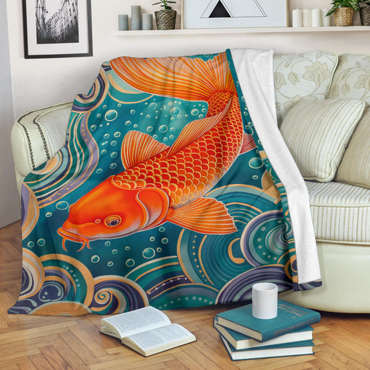 Carp Blanket, Trippy Psychedelics Carp Fleece Blanket, Carp Throw Blanket, Carp Gifts