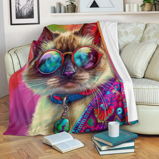 Balinese cat Blanket, Trippy Psychedelics Balinese cat Fleece Blanket, Balinese cat Throw Blanket, Balinese cat Gifts