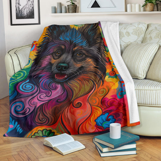 Keeshond Dog Blanket, Trippy Psychedelics Keeshond Dog Fleece Blanket, Keeshond Dog Throw Blanket, Keeshond Dog Gifts