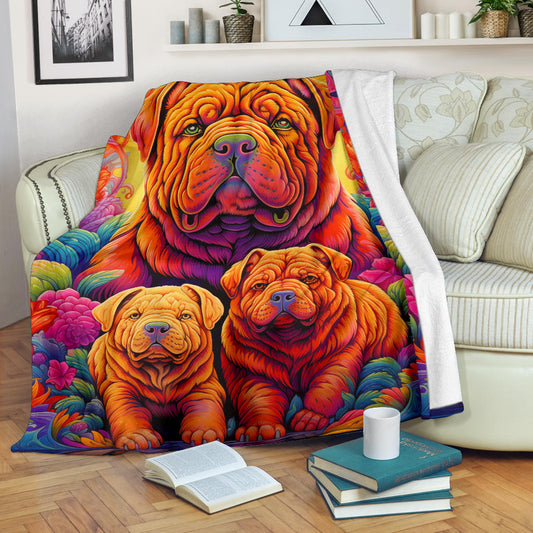 Chinese Shar-Pei Blanket, Trippy Psychedelics Chinese Shar-Pei Fleece Blanket, Chinese Shar-Pei Throw Blanket, Chinese Shar-Pei Gifts