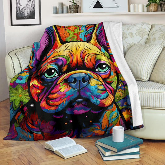 Trippy Psychedelics French Bulldog, French Bulldog Throw Blanket, French Bulldog Fleece Blanket, French Bulldog Gifts