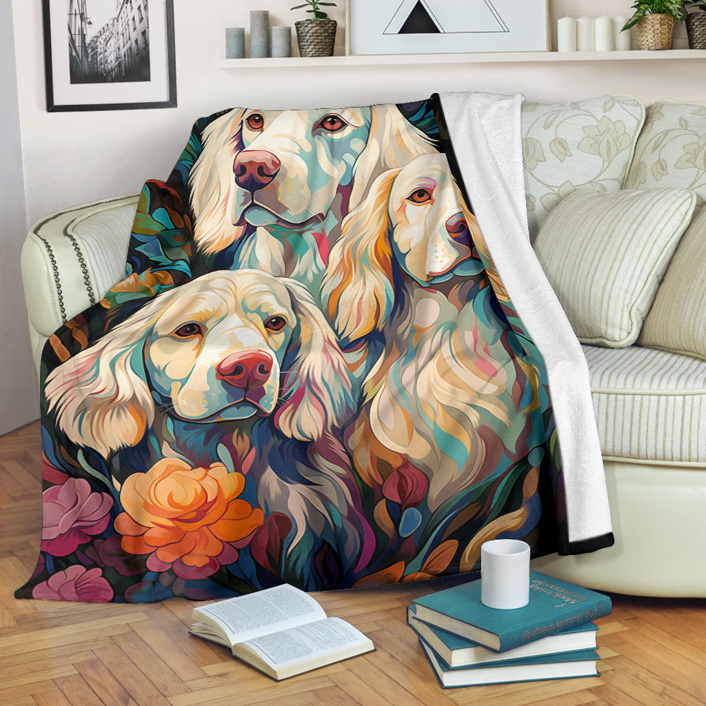 Clumber Spaniel Blanket, Trippy Psychedelics Clumber Spaniel Fleece Blanket, Clumber Spaniel Throw Blanket, Clumber Spaniel Gifts