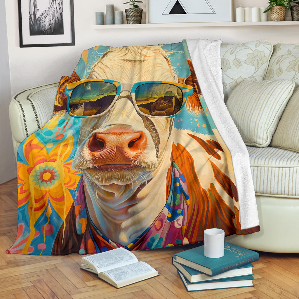 Cow Blanket, Trippy Psychedelics Cow Fleece Blanket, Cow Throw Blanket, Cow Gifts