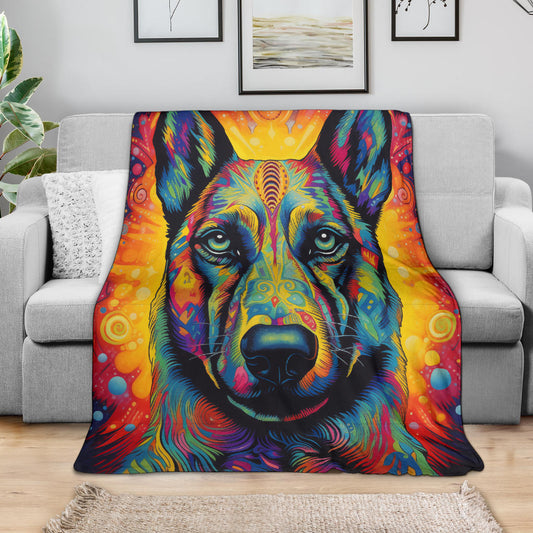 Belgian Malinois Blanket, Trippy Psychedelics Belgian Malinois  Fleece Blanket, Belgian Malinois Throw Blanket, Belgian Malinois Gifts